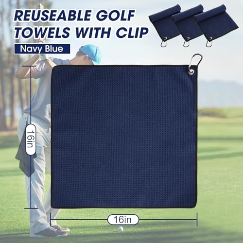 Batiyeer 12 Pcs Golf Towel Bulk for Golf Bags Microfiber Fabric Towel with Clip Waffle Pattern, Fitness, Camping, Hiking, Yoga - color: Navy Blue