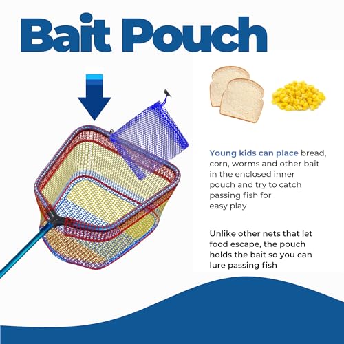 DaddyGoFish Kids Fishing Net - Extendable Telescopic Landing Net for Boy Girl Children Catching Small Fish Crab Shrimp Minnow Dragonfly Beach Pier Lake River Ocean - color: Style 2 (Blue)