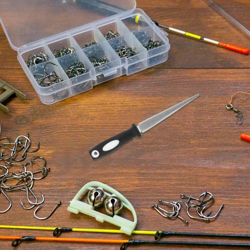 Cabilock Fishhook Sharpening Tool Portable Half-Round Abrasive File with Marble Handle, Fishing Hook Sharpener for Camping and Outdoor Use