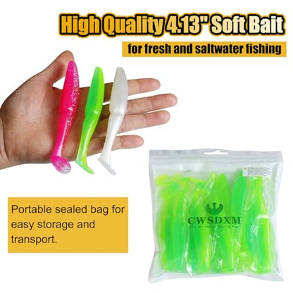4.13'' Soft Fishing Lure, Flexible Paddle Tail Swim Baits for Bass Catfish Trout Walleye Crappie Lures Kit Fishing Baits - color: Green
