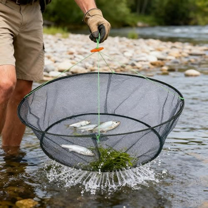 Foldable Nylon Fishing Net, Portable Fish,Crab Trap Net with Rope - size: Small 31.5inch/80cm