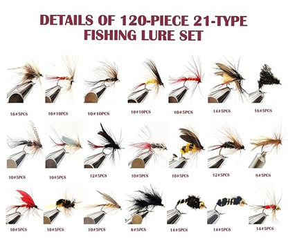 Fly Fishing 120-63-33pcs Premium Hand Tied Fly Fishing Accessories - Fly Boxes Included Dry, Wet, Nymphs, Streamers, Wooly Buggers Trout Flies