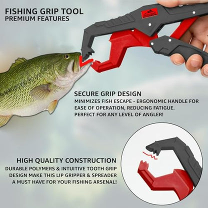 Fish Lip Grabber Fish Lip Gripper 9" Fishing Tool Mouth Spreader Grip Hook Remover Gripper Hook Remover Fishing Gear Comes with Lanyard - color: Red