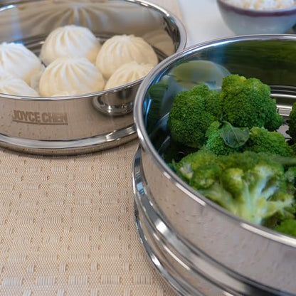 Joyce Chen 10-Inch Stainless Steel Two-Tier Steamer with Glass Lid & Wok Adapter Ring, 304 Stainless Steel, Dishwasher Safe - size: 10 inch - steel