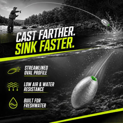 Egg Sinkers Bullet Fishing Weights Oval Shaped with Plastic Core Slip Sinkers for Catfish Fishing Casting Saltwater and Freshwater 1/5oz to 2oz - style: Mixed-9pcs