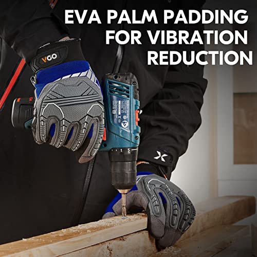 Vgo... 1-Pair Heavy Duty Synthetic Leather Work Gloves, Impact Protection Mechanic Gloves, Rigger Gloves, Vibration Reduction, Touchscreen Capable (Size M, Blue, SL8849) - color: Blue-regular, size: Medium (1 Pair)
