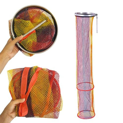 Fishing Keep Net, 2m Nylon Collapsible Floatable Live Fish Storage Cage for Ice Fishing, Lakes, and Rivers