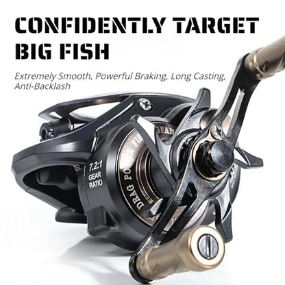 Baitcasting Fishing Reel – Lightweight Micro Baitcaster with Metal Spool, 7.2:1 High Speed Gear Ratio, Smooth Drag, Anti-Backlash Design for Lure & Ultralight Fishing