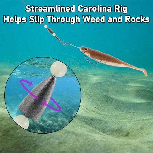 Dr.Fish 15 Pack Carolina Ready Rigs 10'' for Bass Fishing, Freshwater Fishing Wire Leader Line Pre-Rigged Bullet Sinker Swivels - color: Lead Weights, size: 3/4oz-15 Pack