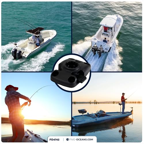 Five Oceans Fishing Rod Holder for Boat with Deck Mount Base, Black, High-Impact Nylon for Boats & Kayaks, Multiple Sizes - style: Compatible Sliding-lock Base