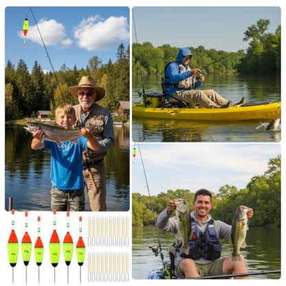 Shappy 6 Pcs Lighted Fishing Bobbers Floats 20 Pcs Glow Sticks Glow in The Dark Light up Slip Fishing Bobbers with Glowing Stick 10g/20g/30g Weight for Night Crappie Walleye Catfish