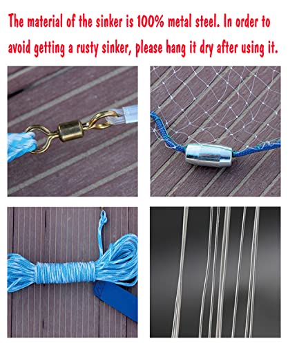 Cast Fishing Net with Aluminum Frame, 0.8 inch Mesh, 7.8-13.8 ft Diameter - color: White, size: Dia: 9.8FT (metal sinker)