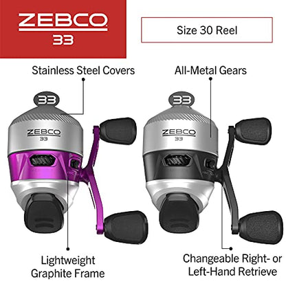 Zebco 33 Spincast Reel and 2-Piece Fishing Rod Combo, 5-Foot 6-Inch Durable Fiberglass Rod, Quickset Anti-Reverse Fishing Reel with Bite Alert