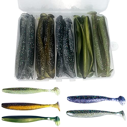 Paddle Tail Swimbaits,Soft Plastic Fishing Lures Swim Baits for Bass Fishing,30/50pcs with Box,Soft Plastic Swimbaits for Bass Trout Crappie Lures Kit for Saltwater Freshwater - color: C:3.54in/0.148oz-30pcs