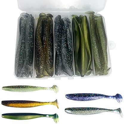 Paddle Tail Swimbaits,Soft Plastic Fishing Lures Swim Baits for Bass Fishing,30/50pcs with Box,Soft Plastic Swimbaits for Bass Trout Crappie Lures Kit for Saltwater Freshwater - color: C:3.54in/0.148oz-30pcs