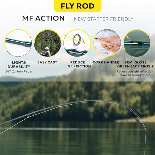 SF Fly Fishing Rod Combo Starter Kit Semi Gloss Green Jade Finish 24T Carbon Fiber Trout Travel Fly Rod with Reel,Fly Rod case,Fly Box , Flies,Tapered Leader,Knot Tying Tools - color: Emerald Green Fly Rod Combo 5wt, size: 9', 5wt, 4sec, M.F