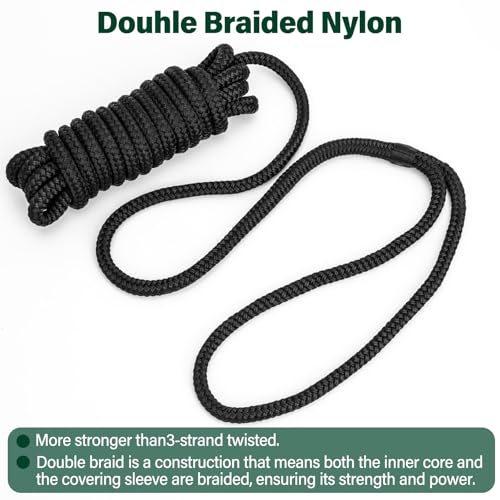 4 Pack 3/8" x 15’ Boat Dock Lines for Boat & Pontoon, Premium Marine- Grade Double Braided Nylon Dock Line, Pre-Spliced with a 12" Eyelet-Black,Boating Gifts for Men - size: 3/8" x 15' (Pack of 4)