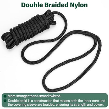 2 Pack 3/8" x 20' Boat Dock Lines for Boat & Pontoon, Premium Marine- Grade Double Braided Nylon Boat Lines, Pre-Spliced with a 12" Eyelet-Black,High Strength,Easy Handling,Boating Gifts for Men. - size: 3/8" x 20' (Pack of 2)