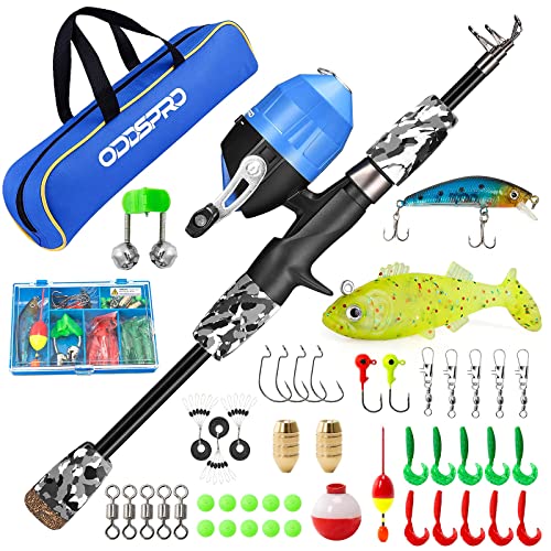 ODDSPRO Kids Fishing Pole - Portable Telescopic Kids Fishing Rod and Reel Combo Kit - with Spincast Fishing Reel Tackle Box for Girls, Youth - color: Black, size: 4.92 ft