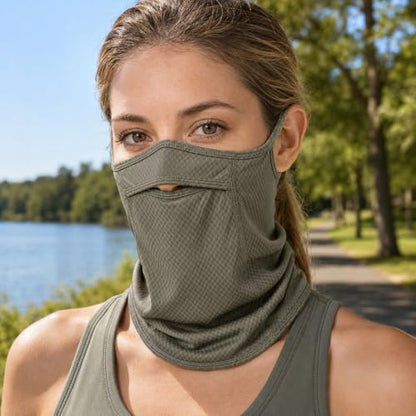 Sun Protection Face Mask with Neck Cover, Cooling Breathable Ear Loop Neck Gaiter for Fishing Cycling Running - color: Army Green