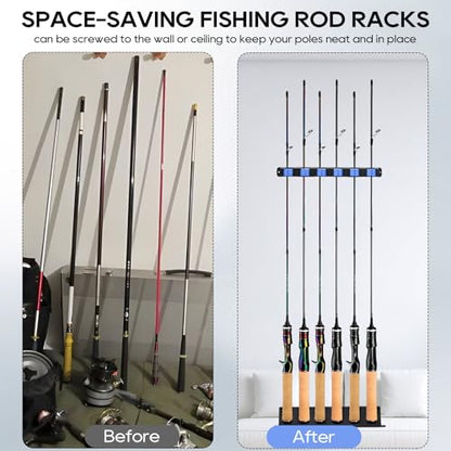 Axlksia Fishing Rod Holder Wall Mount, 1 Pair Fishing Pole Holders for Garage, Boats, 6 Fishing Rod Storage Racks (Vertical Blue) - color: Vertical Blue