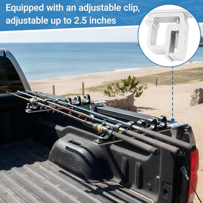 Shimeyao Aluminum Truck Bed Fishing Rod Holder, 6-rod Capacity, No Drilling Clamp-on Design, Pickup Truck & Boat, Gift for Pickup Owners, Fishing, Outdoors, Dad, Family