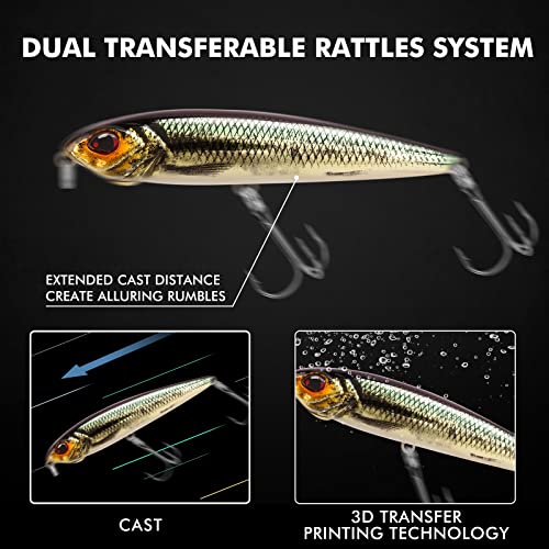 TRUSCEND Popobait Easy Catch Fishing Lures with BKK Hooks, Instant Startup, Longer Cast, Balanced Spray/Sound/Swim, Plopper Topwater Lures for Bass, Trout, Pike, Walleye, Freshwater Saltwater Fishing - color: E3-3.5",0.4oz