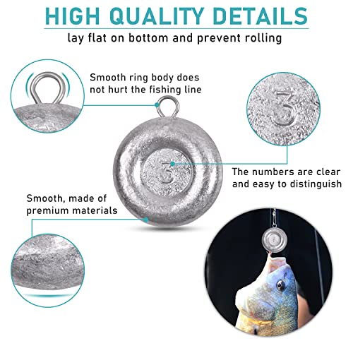 Disc Sinkers Fishing Weights, Flat Coin Sinkers Saltwater Surf Fishing Weights for Catfishing Drifting Trolling Bottom Saltwater Fishing Tackle 1oz 2oz 3oz 4oz 5oz 6oz 8oz - style: 3 Ounce, 10 Pack