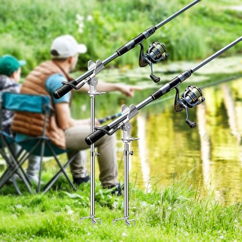 2 Pack Fishing Rod Holder for Bank Fishing, 360 Rotation Multifunctional Stainless Steel Fishing Rod Holder for Ground，Suitable for Shore Fishing scenarios