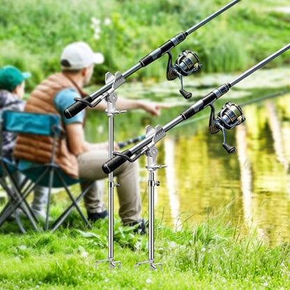 2 Pack Fishing Rod Holder for Bank Fishing, 360 Rotation Multifunctional Stainless Steel Fishing Rod Holder for Ground，Suitable for Shore Fishing scenarios