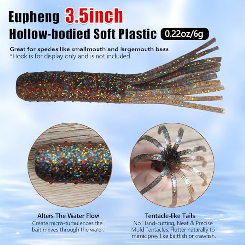 Eupheng Tube Baits for Bass Fishing, Soft Plastic Bait Worm Tube Jig Kit Tube Worms with Tube Jig Heads for Lake Trout Smallmouth Largemouth Bass - size: 3.5 Inch Tube Lure-20PCS
