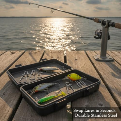 100-Pack Fishing Snap Connectors, Stainless Steel Lure Snaps for Quick Tackle Swapping, Assorted Sizes Saltwater and Freshwater Terminal Tackle Accessories - size: 2.36 x 1.97 x 0.59"