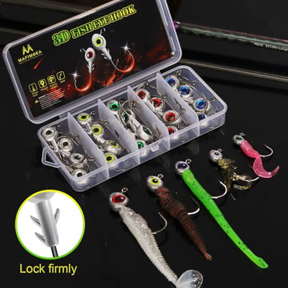 3D Fish Eye Jig Heads, 5 Colors with Lifelike Eyes, Multi Weights, Barbed Fishing Hooks for Walleye Bass Crappie - size: 5g(3/16oz)-40pcs