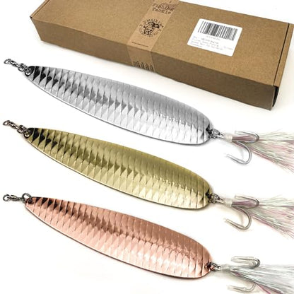 Magnum Flutter Spoon Deep Sea Jigging Fishing Lures, 7.5-9 Inch Large Hard Metal Sinking Trolling Casting Striper Fishing Spoon Baits for Striped Bass, Salmon, Walleye, Saltwater, Freshwater - color: B4 - 7.5" Classic - 3 Pcs - Gold, Siver, Rose Gold