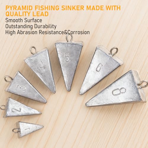 Dr.Fish Pyramid Sinkers Saltwater Lead Fishing Weight 1oz-32oz/2LB Triangle Surf Fishing Bank River Catfishing Pompano - size: 2oz-5 Pack
