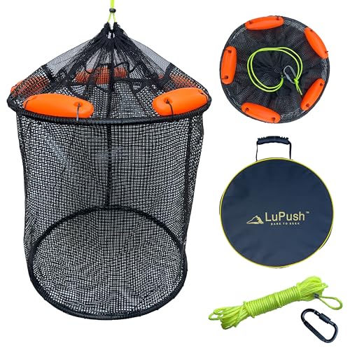 Floating Fish Basket – Collapsible Fishing Net Cage for Live Fish – Heavy-Duty Fishing Net Baskets for Shore, Boat & Dock Fishing