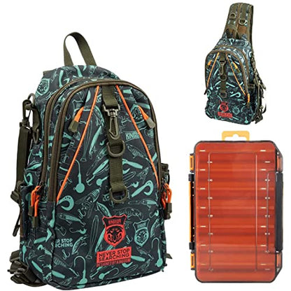 KINGDOM Fishing Tackle Storage Bag With Fishing lure Box, Water-Resistant Fishing Backpack with Rod Holder, Fishing Gear Bag - color: Blue