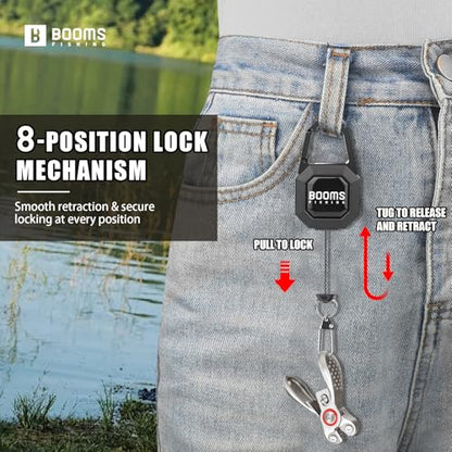 Booms Fishing Line Cutter with Retractor: Mini Fishing Scissors for Braided Line - Stainless Steel Fishing Clippers & Nippers with Safety Release Lock - Fly Tying Scissors for Men, LC1