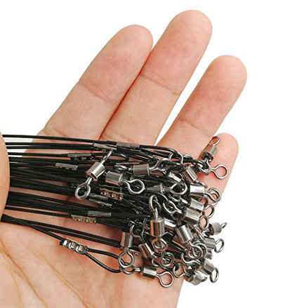 Fishing Wire Leaders for Saltwater: 30pcs Stainless Steel Line Leaders Nylon-Coated 19" - 100 LB High Strength Wire Rig for Shark Barracuda Pike Fishing - color: Black