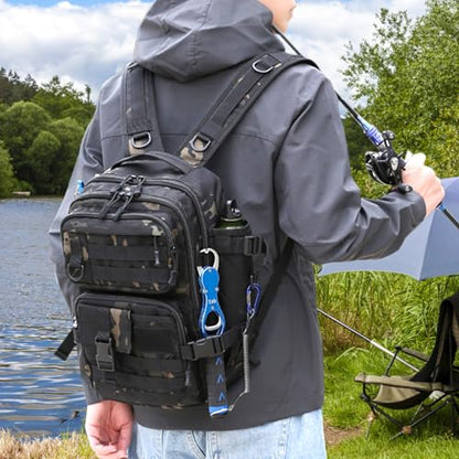 Fishing Backpack Fishing Tackle Storage Bag Fishing Gear and Equipment with Rod Holder Fishing Tackle Shoulder Sling Bag Backpack for Outdoor Fishing, Hunting, Hiking (Black) - color: Black