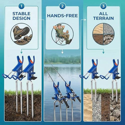2 Pack Fishing Rod Holders, Rod Holders for Boat and Ground, Adjustable Fishing Pole Holders, Essential Fishing Gear and Equipment