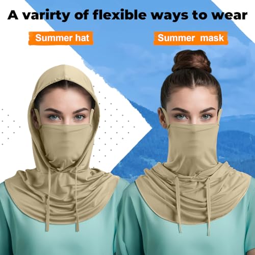 Funtery Summer Cooling Balaclava Mask, UV Protection Hood Mask Breathable Cycling Face Cover Full Head Scarf for Men Women - color: Black, Army Green, Milk Tea Color, Navy Blue