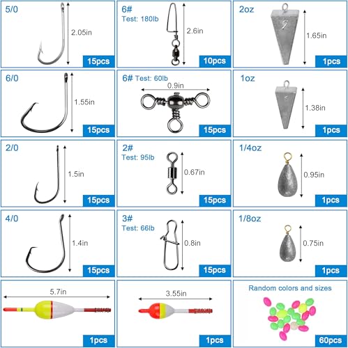 Saltwater Fishing Tackle Box, 212pcs Surf Fishing Gear Kit Saltwater Lures Bait Rigs Bucktail Jigs Spoon Crankbait Pyramid Sinkers Hooks Swivels, Perfect Fishermen Gifts
