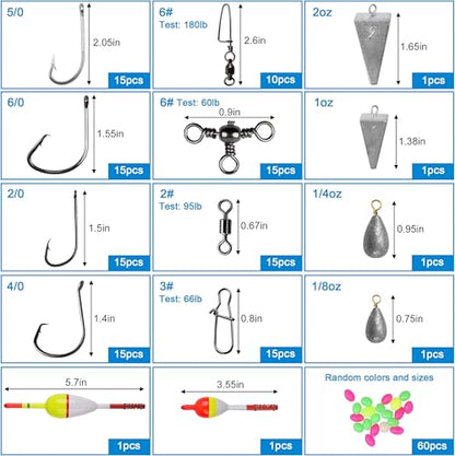 Saltwater Fishing Tackle Box, 212pcs Surf Fishing Gear Kit Saltwater Lures Bait Rigs Bucktail Jigs Spoon Crankbait Pyramid Sinkers Hooks Swivels, Perfect Fishermen Gifts