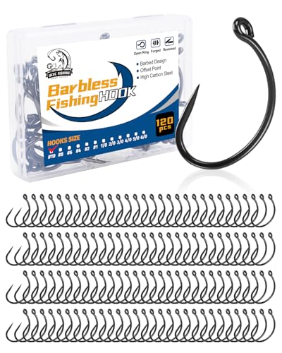 UCEC 190/220/260PCS Barbless Fishing Hooks, Carp Hooks Circle Curve Shank Fly Tying Fishing Hook Tackle Kit for Freshwater Saltwater Hair Rig Trout Size: 2# 4# 6# 8# 10# - size: 120PCS,#10