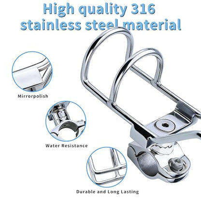 Fishing Rod Holder 316 Stainless Steel Rod Holder for Boat, 360° Adjustable Clamp On for 1" 1‑1/4" (25/32mm) Rail, Heavy Duty Rail Mount for Boat Yacht Kayak（2Pcs）