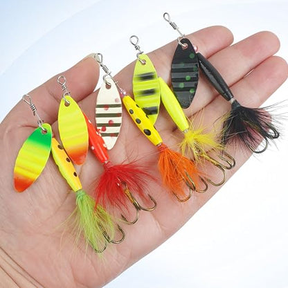 Fishing Lures Spinnerbait Kit Rooster Bait Tail Fishing Lures Inline Spinner Baits Bass Salmon Trout Spoon Hard Metal Spinnerbaits for Saltwater Freshwater - style: 5pcs-3.07"-0.27oz