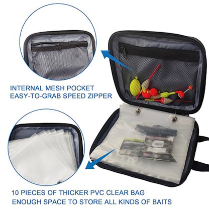 Aventik Fishing Tackle Binder Hard EVA Shell Cover Fishing Bait Organized Storage Saltwater Resistant Fishing Tackle Storage Bag(black) - color: Black