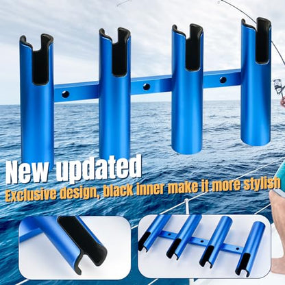 Aluminum Fishing Boat Rod Holder,3/4 Link Tube Aluminum Rod Rack, Suit Boats & Yacht ,Silver - color: Blue 4 Tube