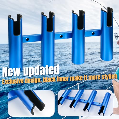 Aluminum Fishing Boat Rod Holder,3/4 Link Tube Aluminum Rod Rack, Suit Boats & Yacht ,Silver - color: Blue 4 Tube